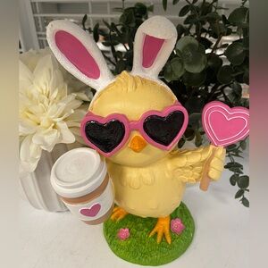 Spring Easter Chick with Bunny Ears Coffee Sunglasses Heart resin Decor NWT